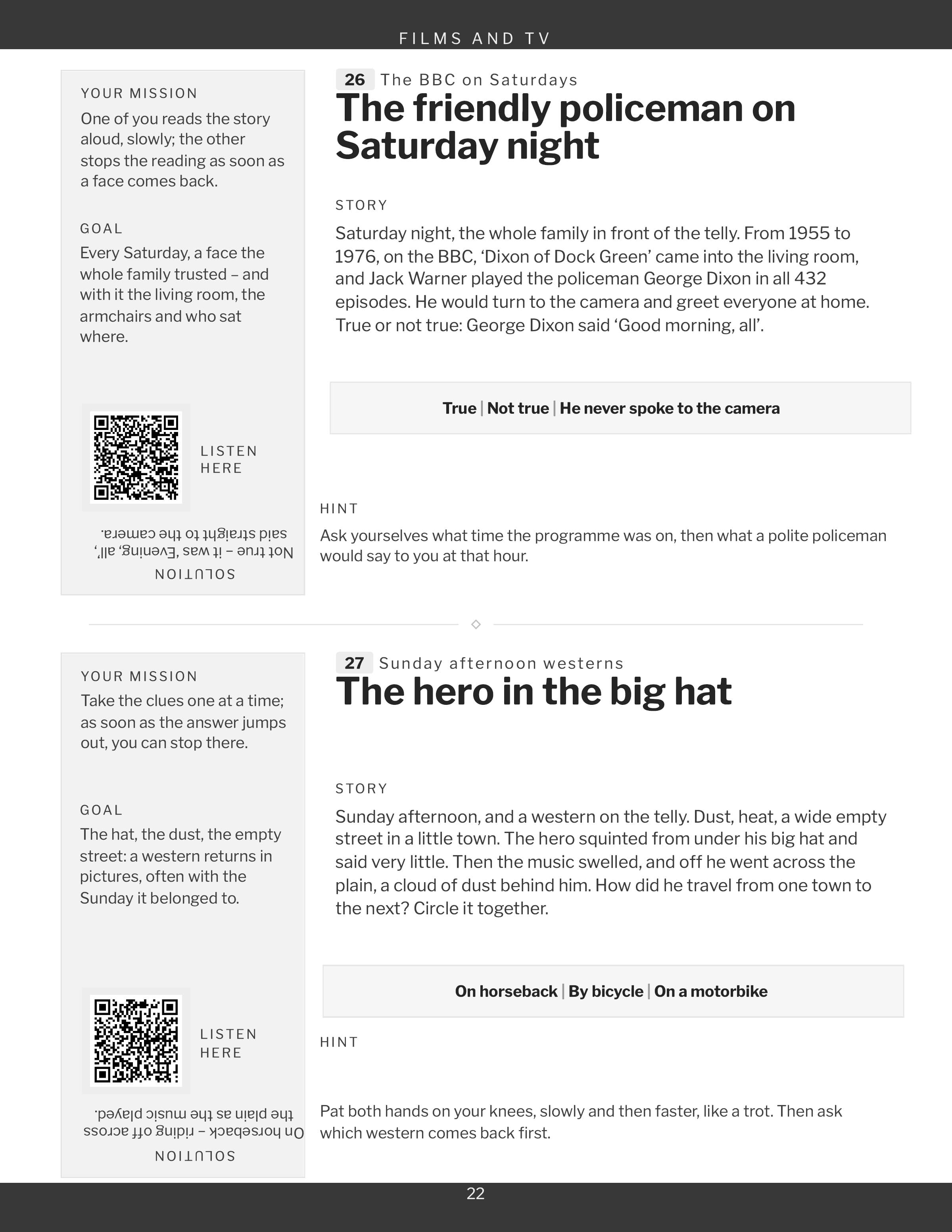 A page from the Films and TV section, two games and their square