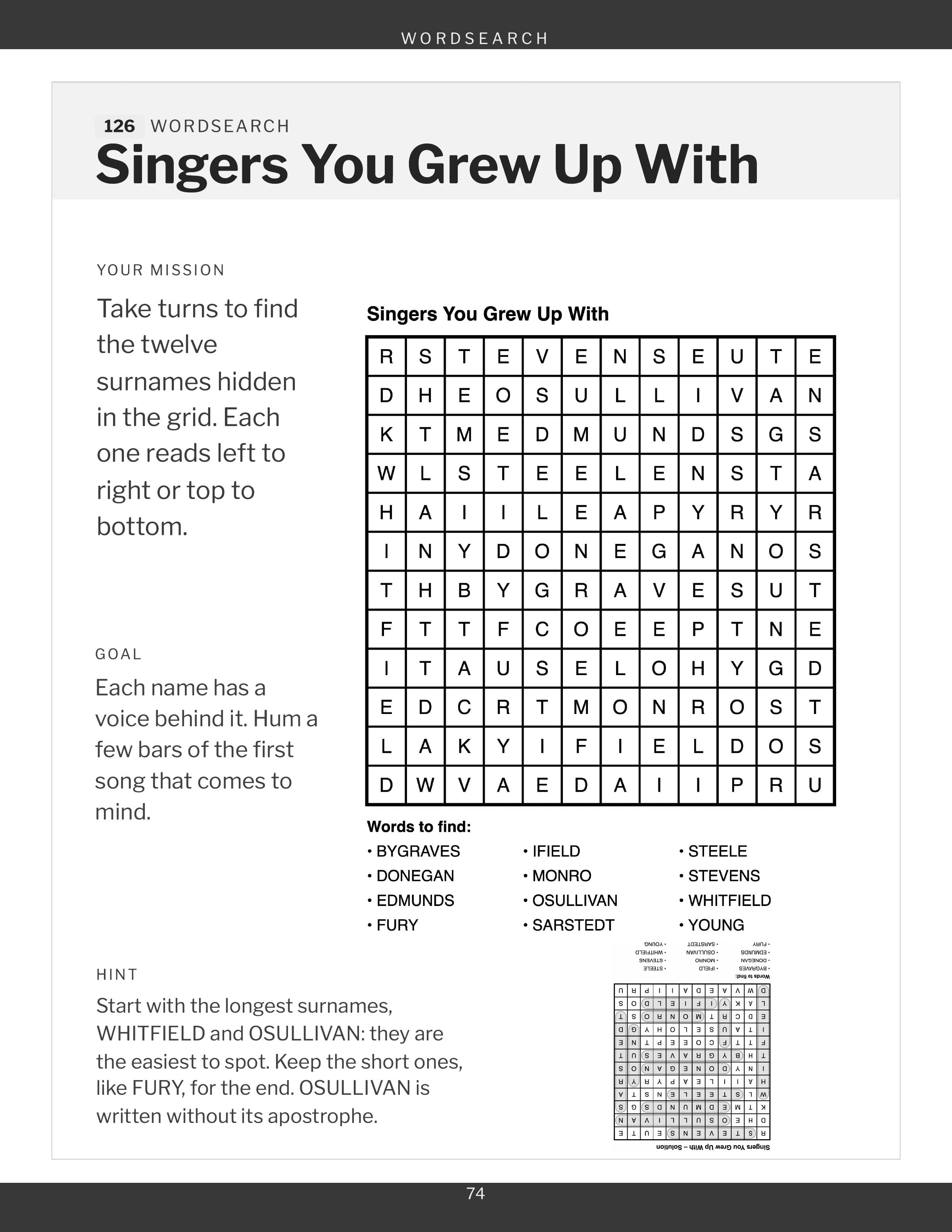 A wordsearch grid, to fill in with a pencil
